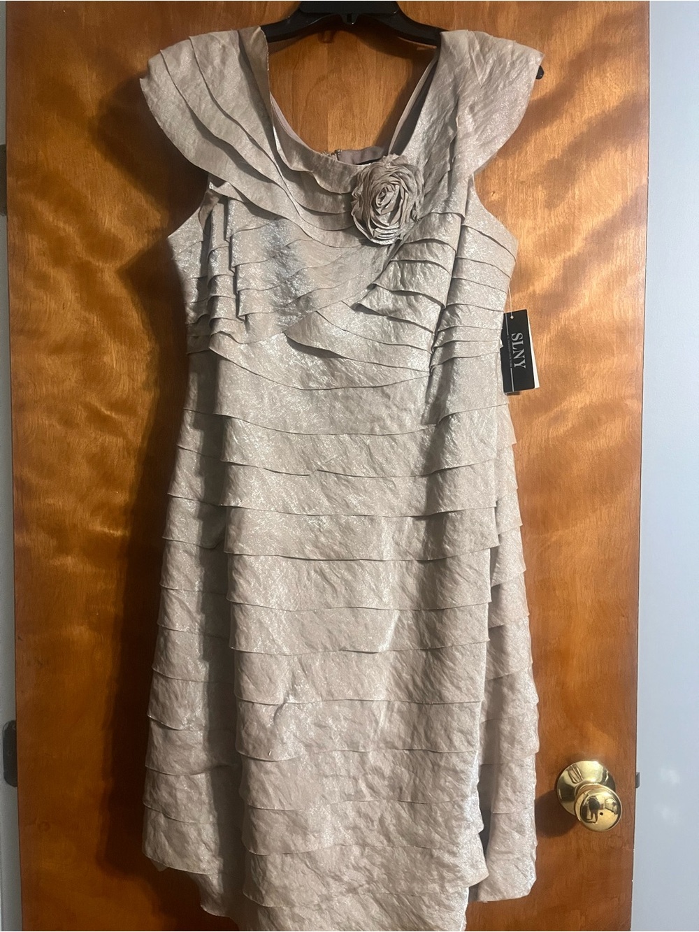 Macy's Light Beige Layered Midi Dress with Rosette